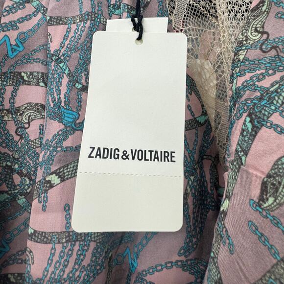 Zadig & Voltaire Silk Lace Blend Chain Print Maxi Dress Long Sleeves Size L NWT - Picture 10 of 12